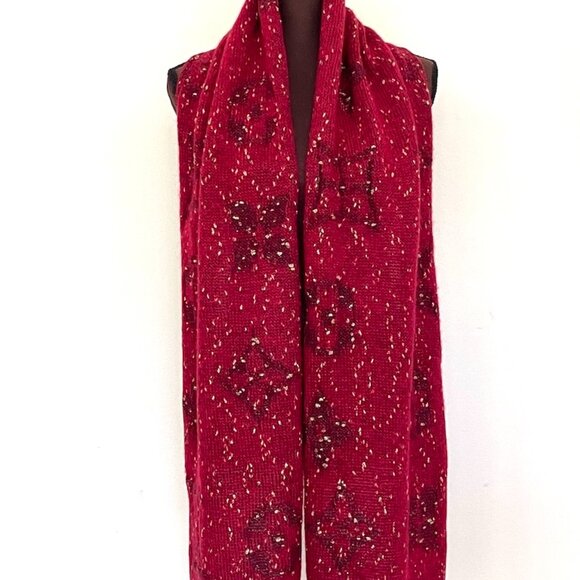 New Louis Vuitton Wool Wrap Medallion Logomania Red Burgundy Reversible Scarf - Picture 6 of 12
